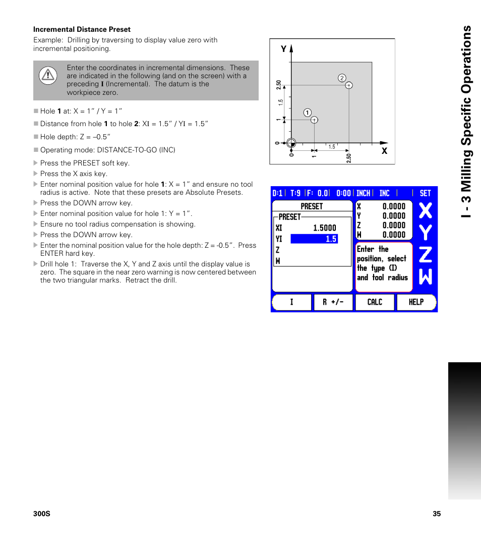 Incremental distance preset, I - 3 milling specific oper ations | ACU-RITE 300S User Manual | Page 49 / 120