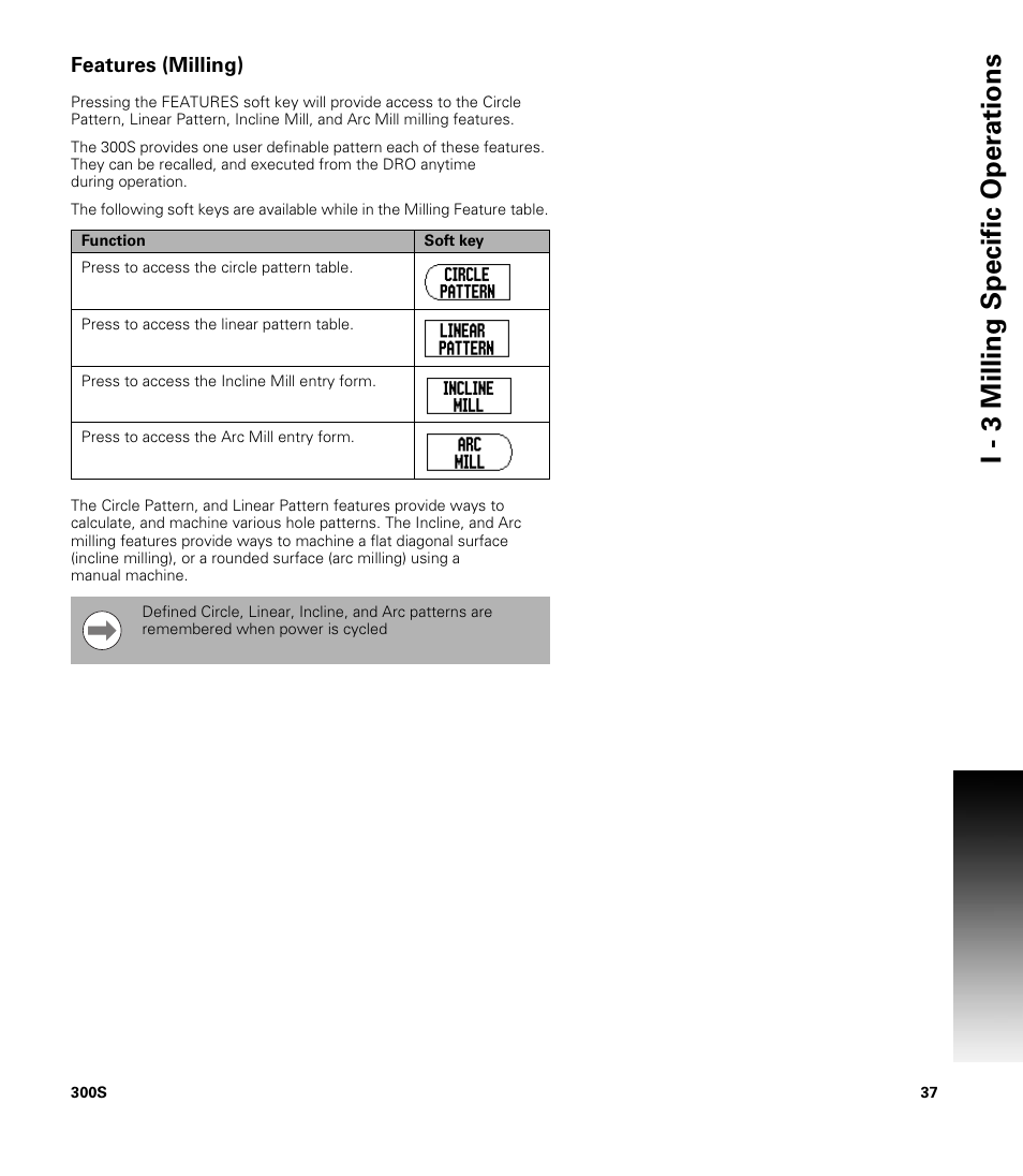 Features (milling), I - 3 milling specific oper ations | ACU-RITE 300S User Manual | Page 51 / 120