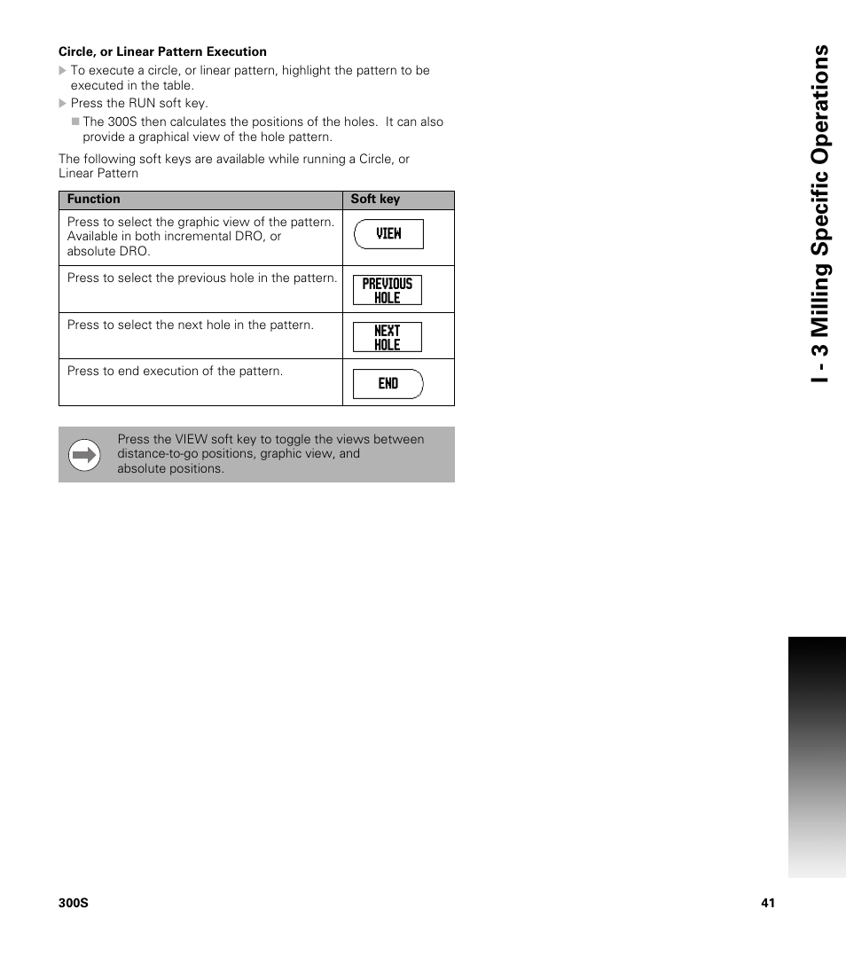 Circle, or linear pattern execution, I - 3 milling specific oper ations | ACU-RITE 300S User Manual | Page 55 / 120