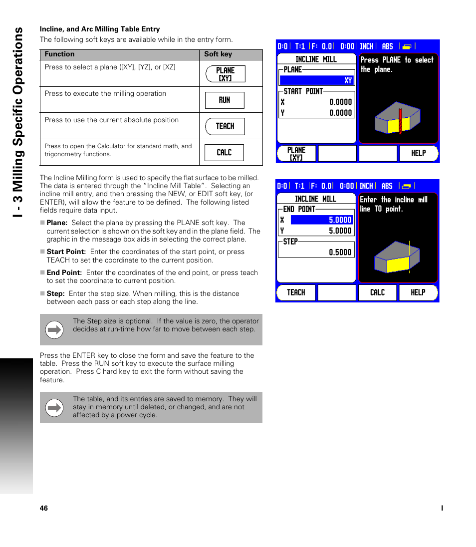 Incline, and arc milling table entry, I - 3 milling specific oper ations | ACU-RITE 300S User Manual | Page 60 / 120