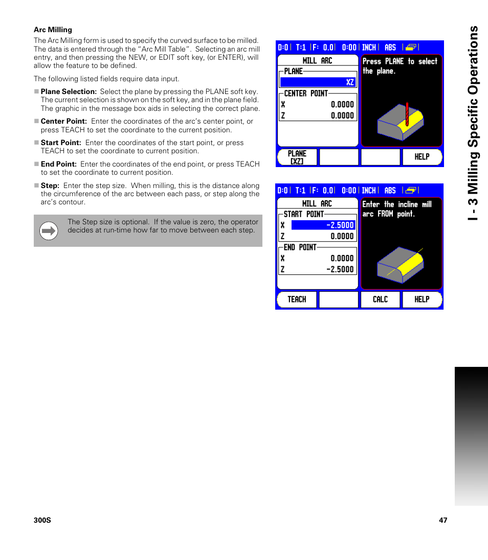 Arc milling, Arc milling i, I - 3 milling specific oper ations | ACU-RITE 300S User Manual | Page 61 / 120