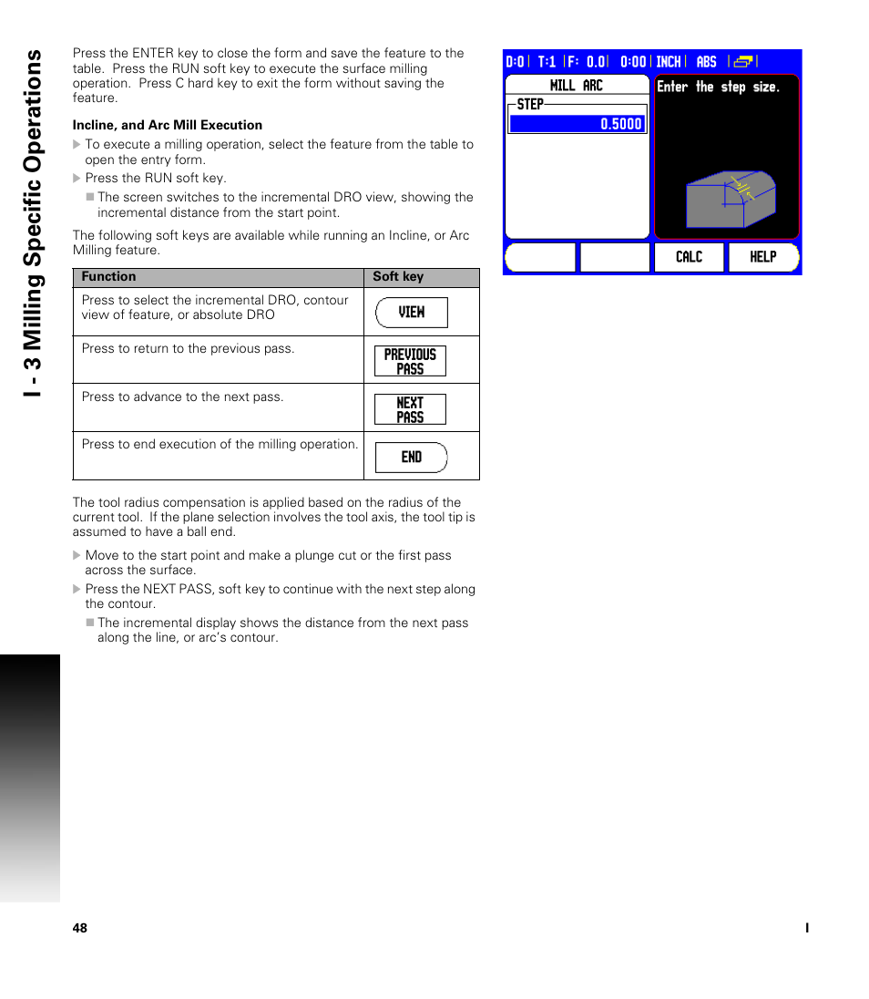 Incline, and arc mill execution, Ncline, and arc mill execution, I - 3 milling specific oper ations | ACU-RITE 300S User Manual | Page 62 / 120