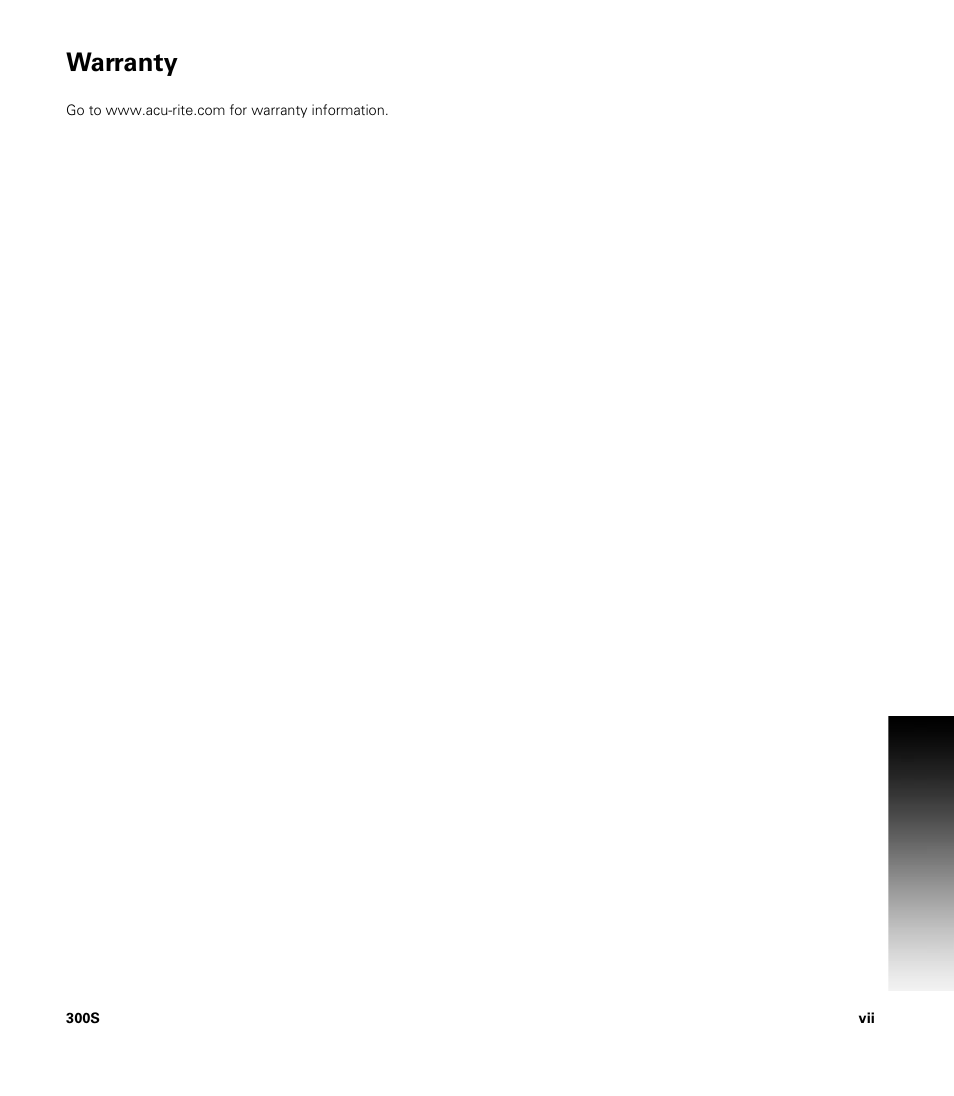 Warranty | ACU-RITE 300S User Manual | Page 9 / 120