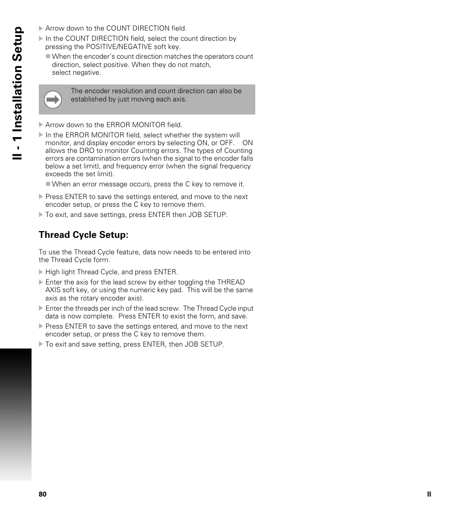 Thread cycle setup, Ii - 1 installation set u p | ACU-RITE 300S User Manual | Page 94 / 120