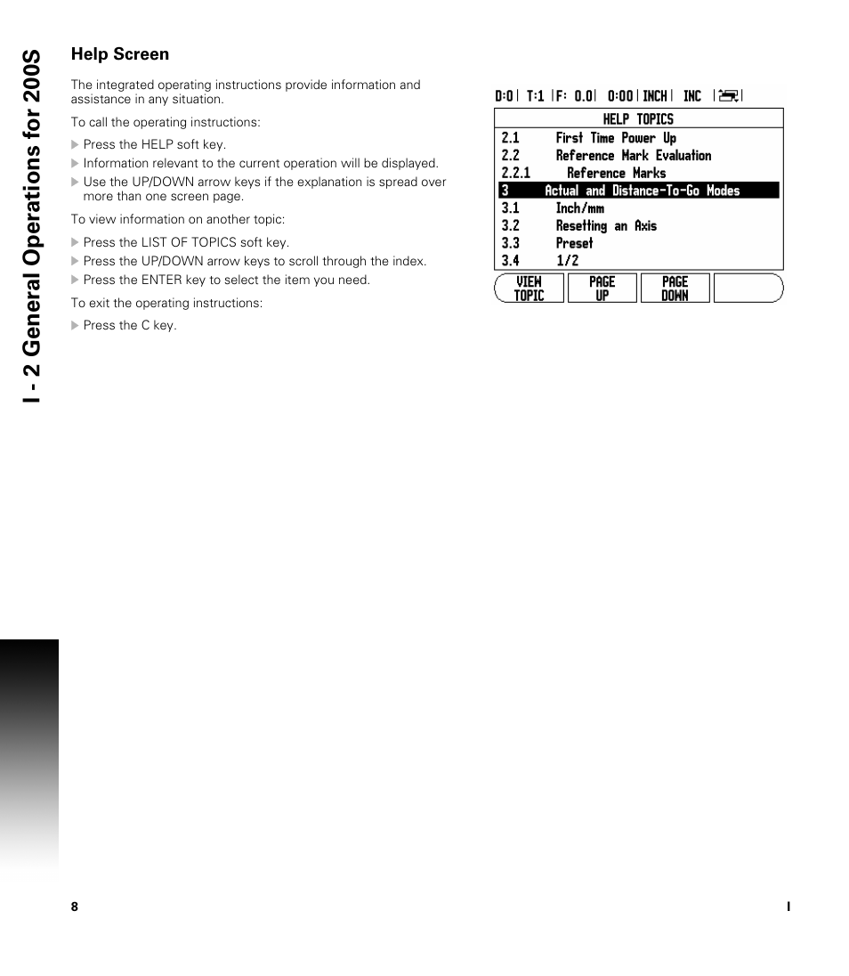 Help screen | ACU-RITE 200S User Manual | Page 22 / 98