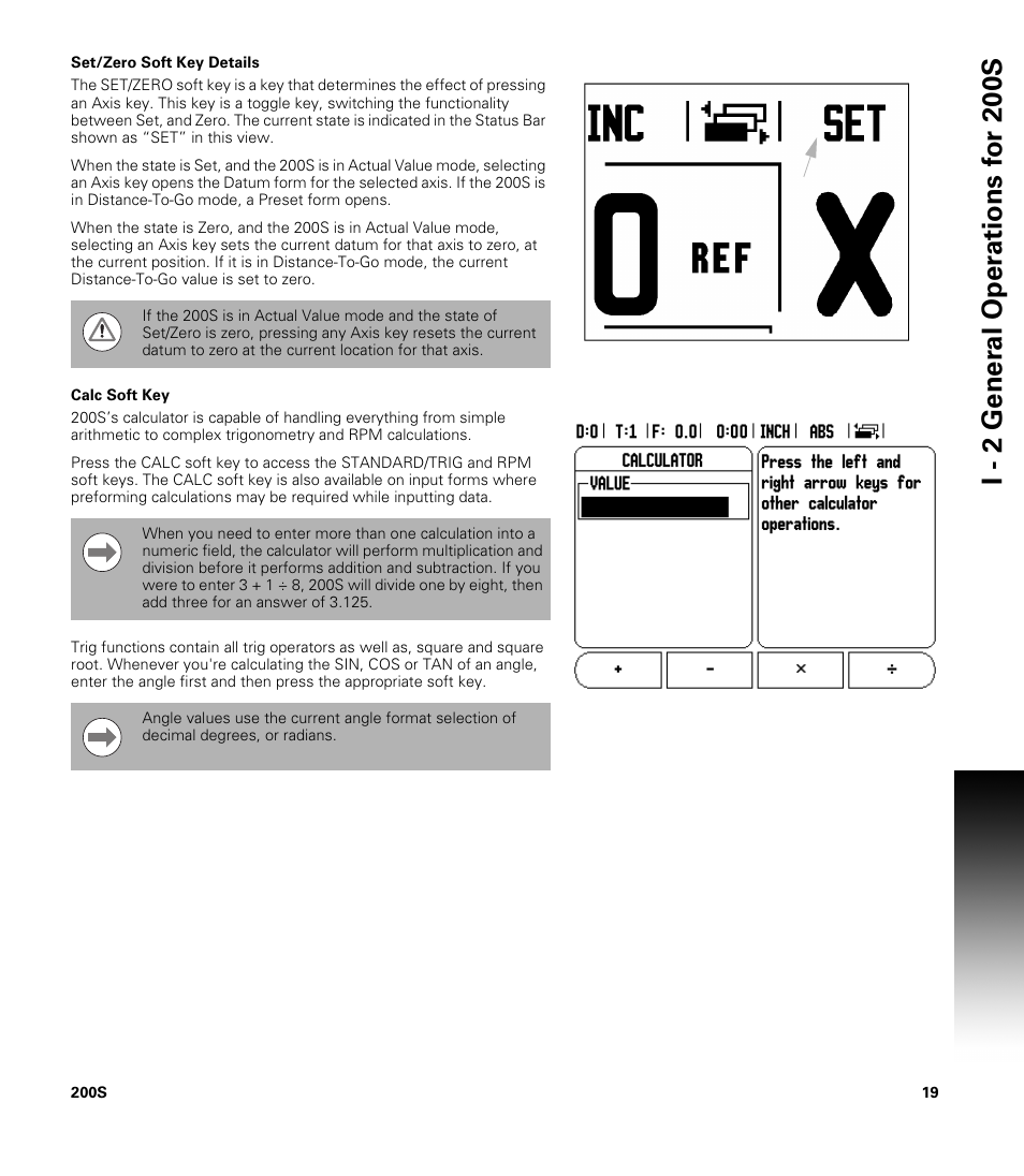 Set/zero soft key details, Calc soft key, Set/zero soft key details calc soft key | ACU-RITE 200S User Manual | Page 33 / 98