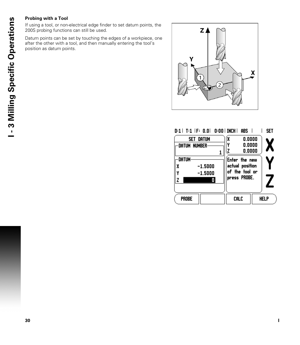 Probing with a tool, Bing with a tool, I - 3 milling specific oper ations | ACU-RITE 200S User Manual | Page 44 / 98