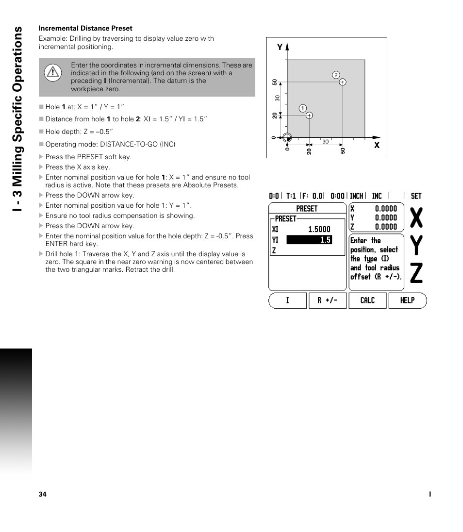 Incremental distance preset, I - 3 milling specific oper ations | ACU-RITE 200S User Manual | Page 48 / 98