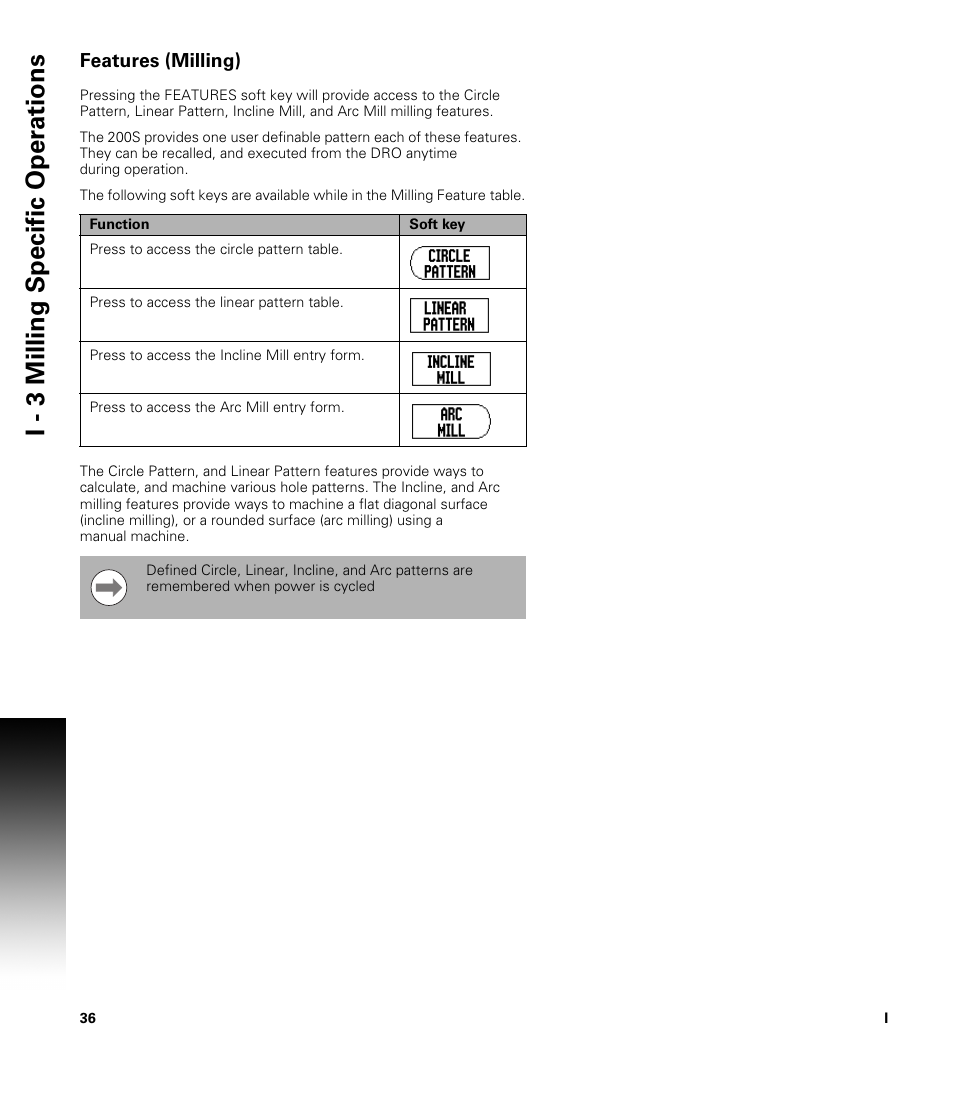 Features (milling), I - 3 milling specific oper ations | ACU-RITE 200S User Manual | Page 50 / 98