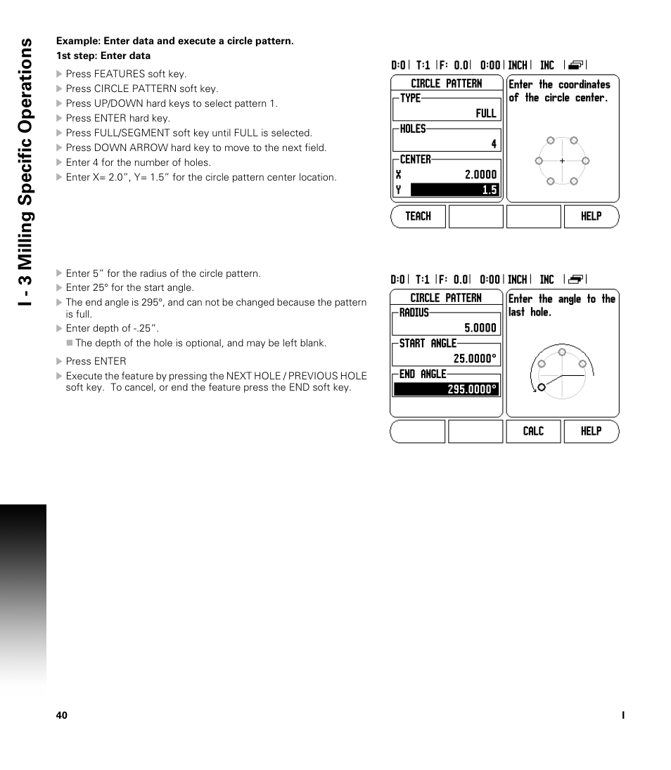 Example: enter data and execute a circle pattern, I - 3 milling specific oper ations | ACU-RITE 200S User Manual | Page 54 / 98
