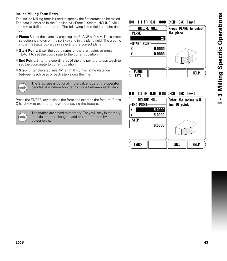 Incline milling form entry, I - 3 milling specific oper ations | ACU-RITE 200S User Manual | Page 57 / 98