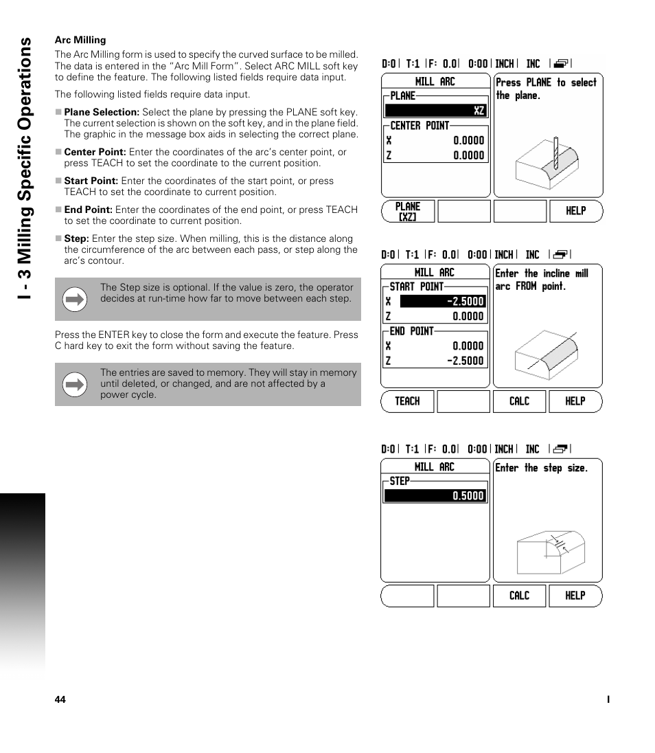 Arc milling, I - 3 milling specific oper ations | ACU-RITE 200S User Manual | Page 58 / 98