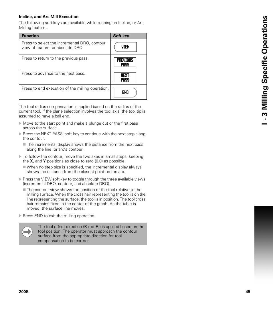 Incline, and arc mill execution, I - 3 milling specific oper ations | ACU-RITE 200S User Manual | Page 59 / 98