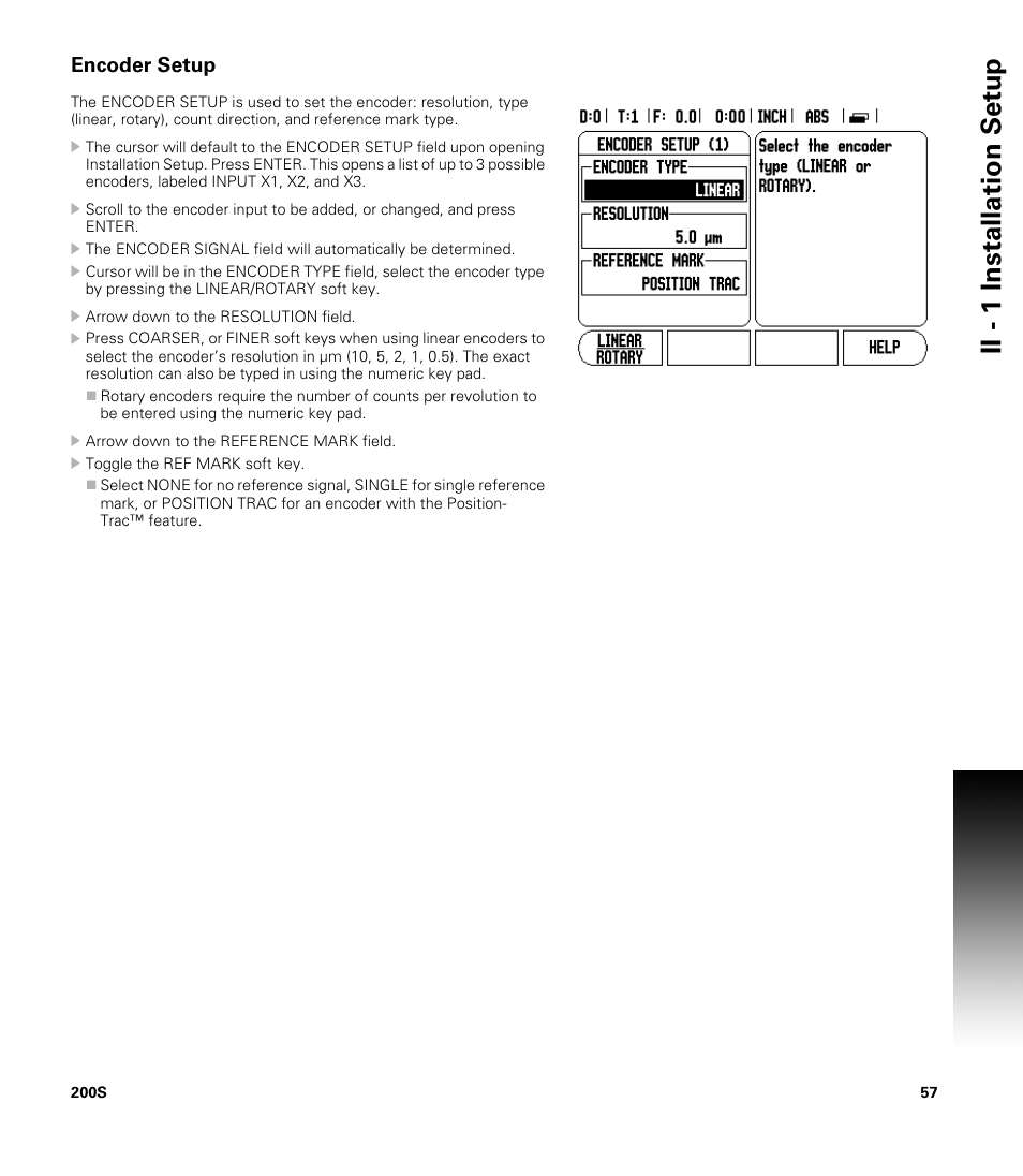 Encoder setup, Ii - 1 installation set u p | ACU-RITE 200S User Manual | Page 71 / 98