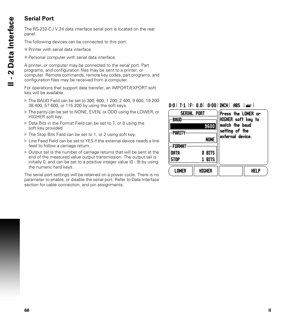 Serial port, Ii - 2 d a ta int e rf ace | ACU-RITE 200S User Manual | Page 82 / 98