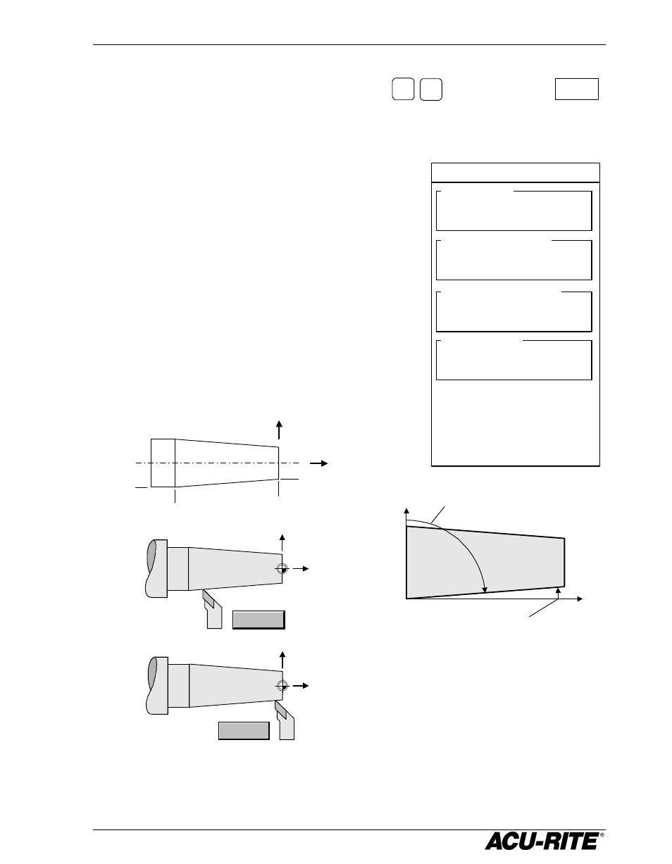 Then select the, Enter a second point on the taper. t, Is automatically calculated | ACU-RITE VRO 300T User Manual | Page 32 / 61