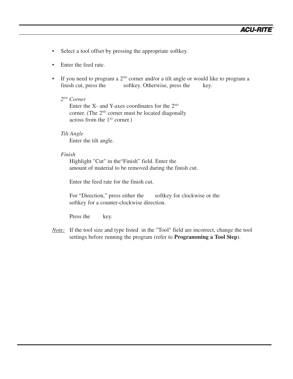 Program steps, Operation manual | ACU-RITE MILLPWR 2 Axes User Manual | Page 105 / 225