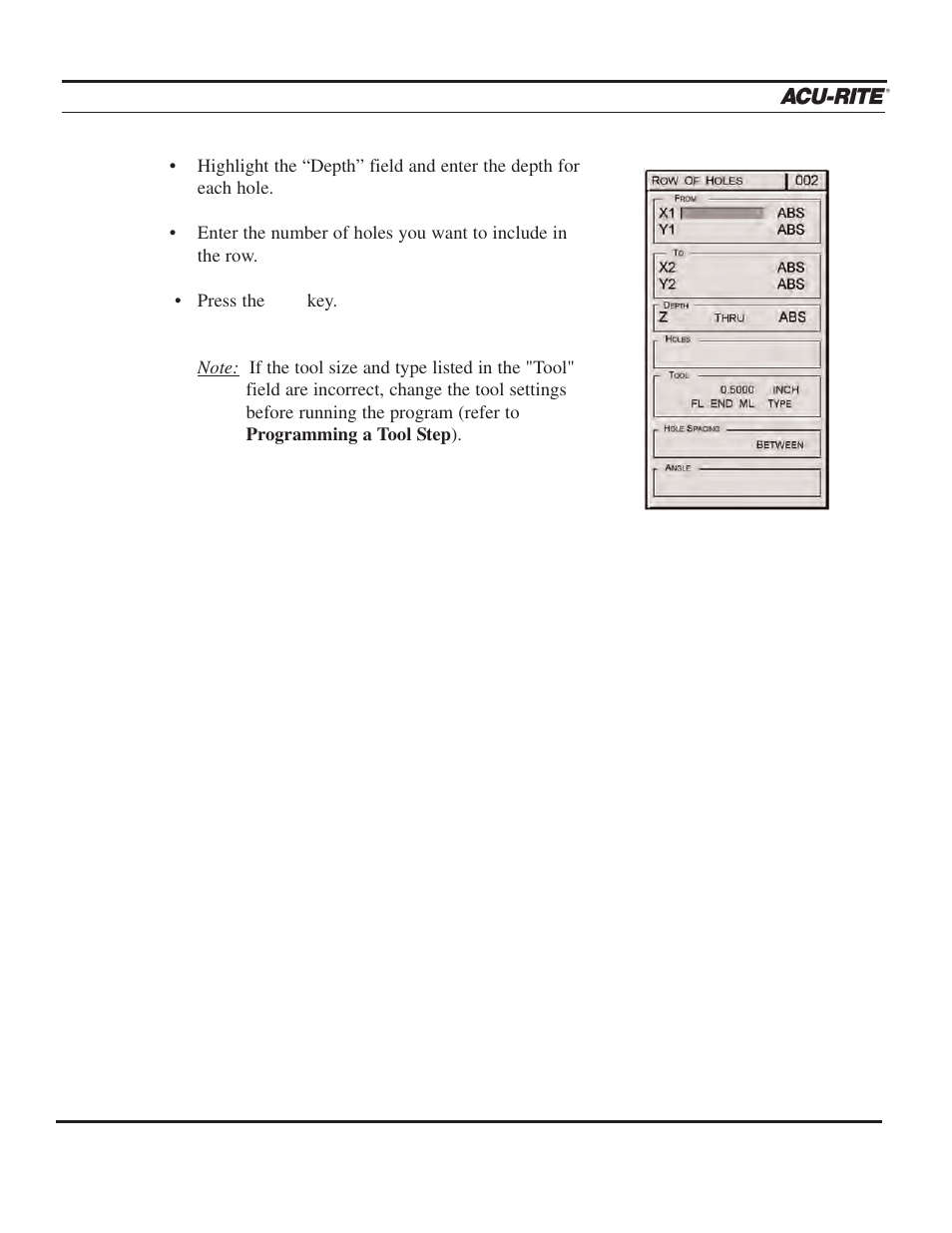 Program steps | ACU-RITE MILLPWR 2 Axes User Manual | Page 117 / 225