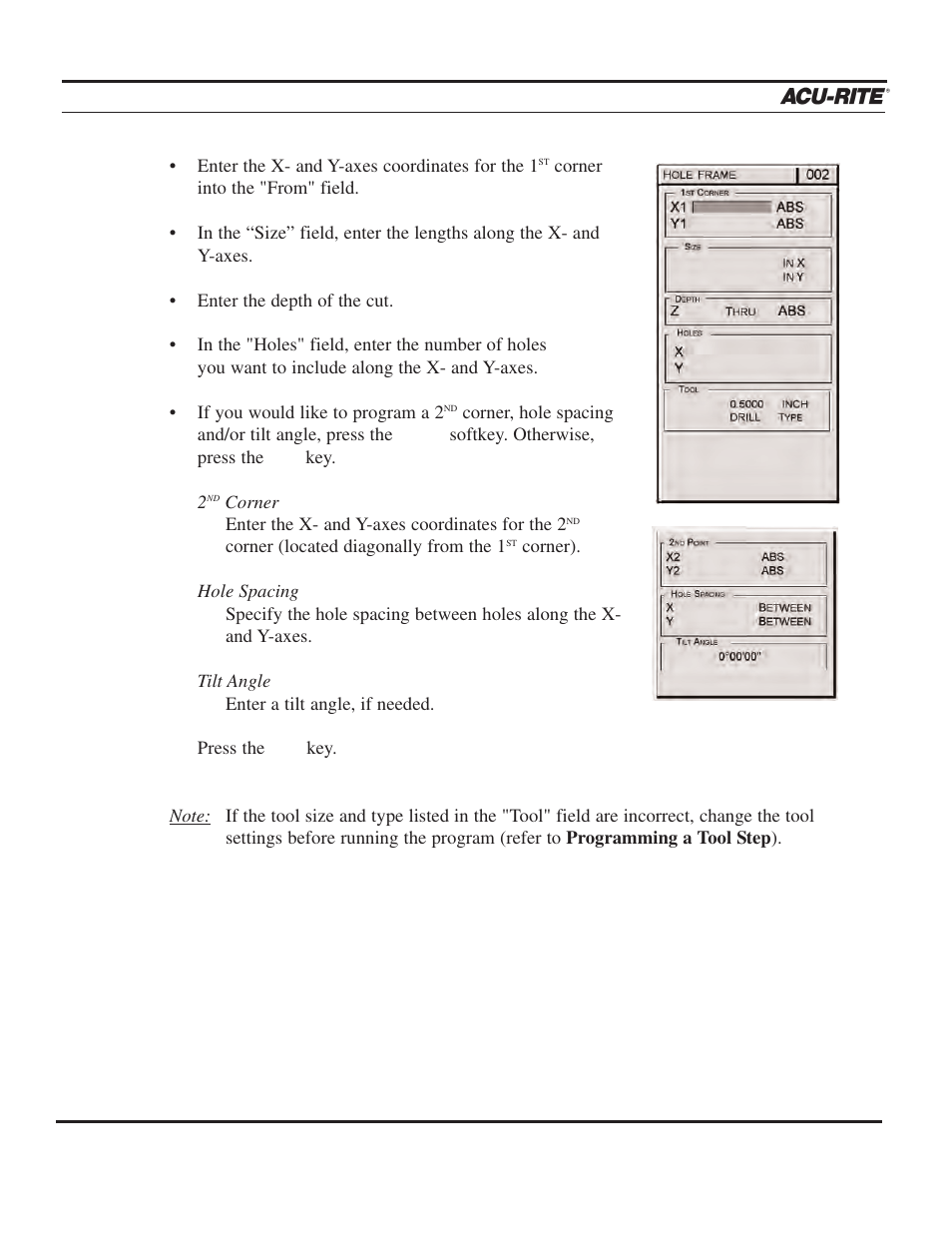 Program steps, Operation manual | ACU-RITE MILLPWR 2 Axes User Manual | Page 119 / 225
