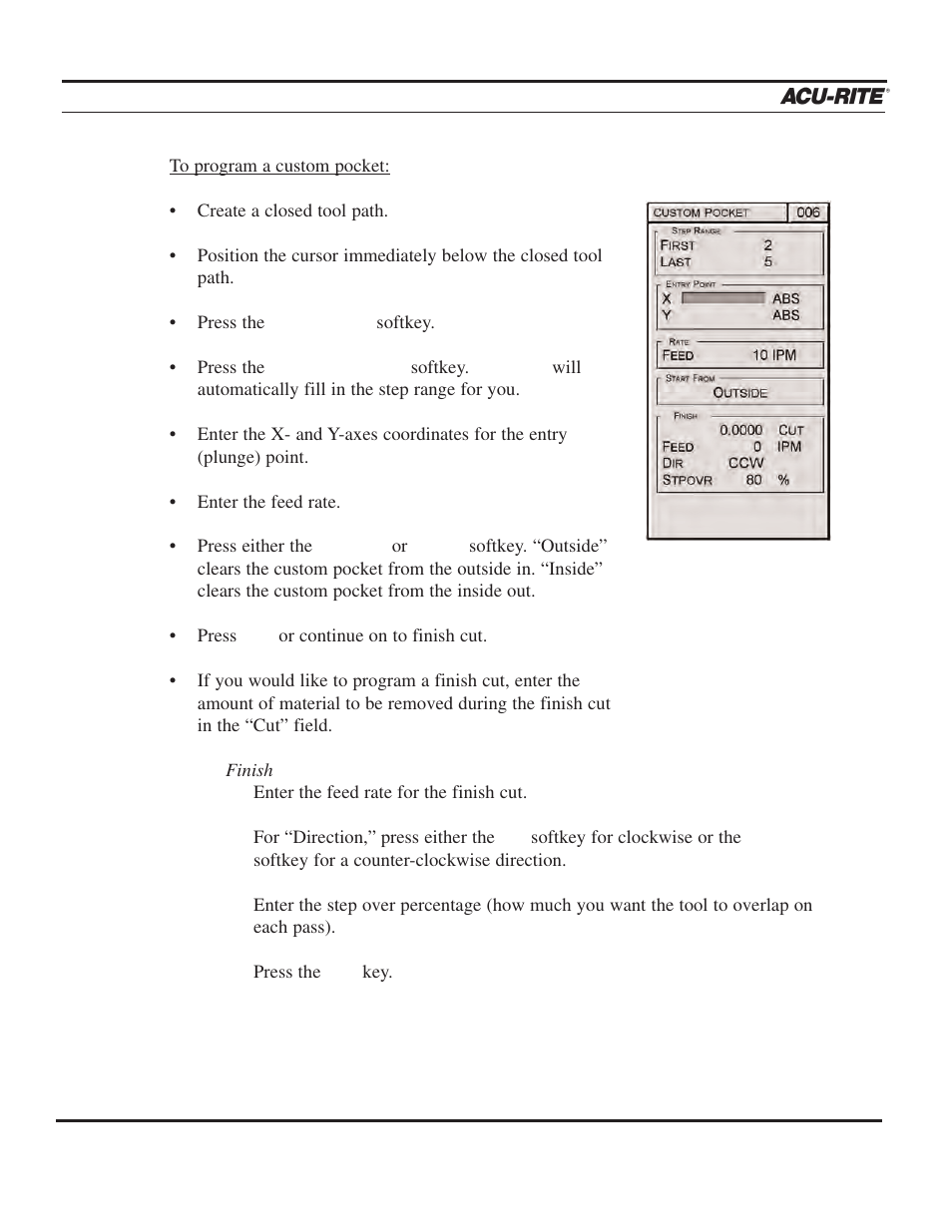 Program steps, Operation manual | ACU-RITE MILLPWR 2 Axes User Manual | Page 123 / 225