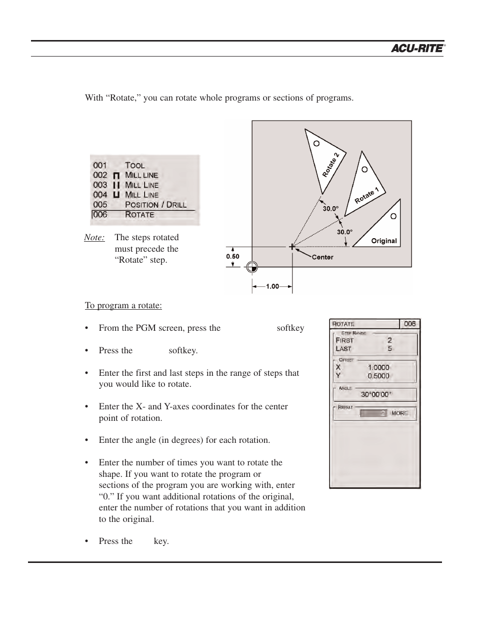 Program steps | ACU-RITE MILLPWR 2 Axes User Manual | Page 125 / 225