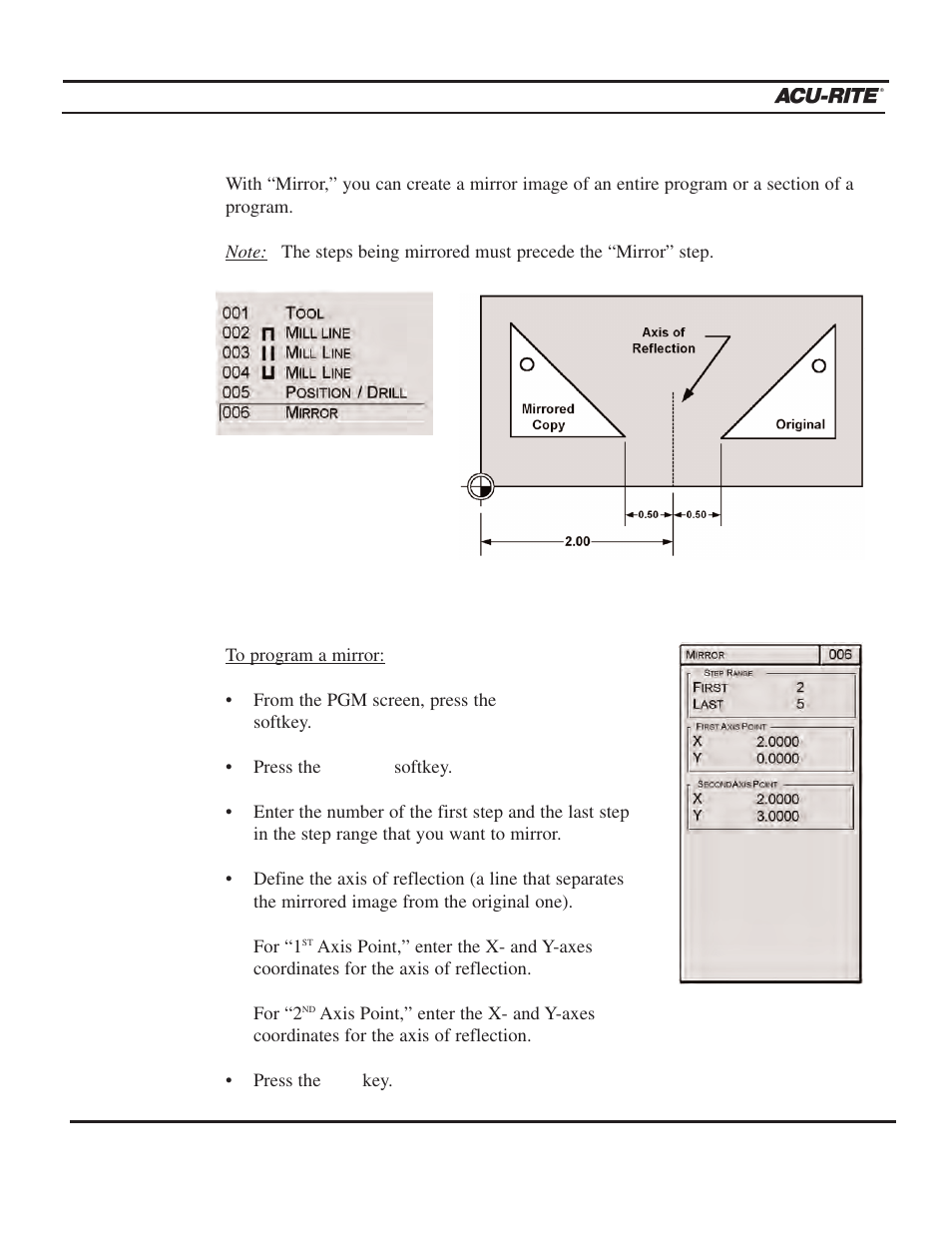 Program steps, Operation manual | ACU-RITE MILLPWR 2 Axes User Manual | Page 126 / 225