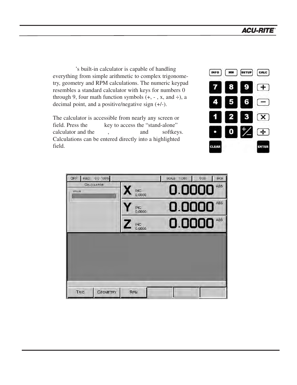 Calculator | ACU-RITE MILLPWR 2 Axes User Manual | Page 152 / 225