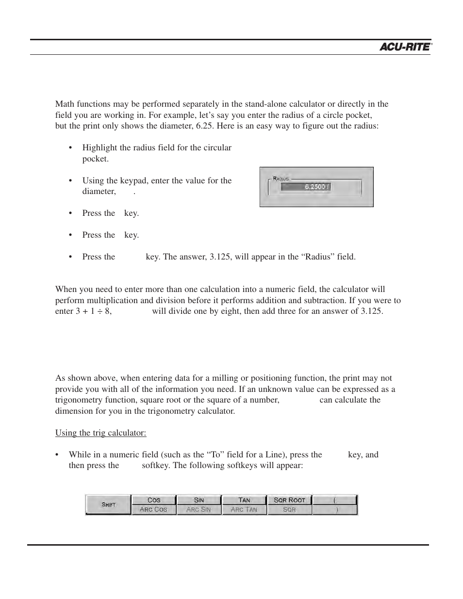 Calculator | ACU-RITE MILLPWR 2 Axes User Manual | Page 153 / 225