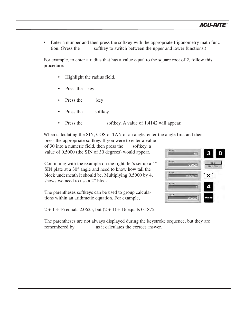 Calculator, Operation manual | ACU-RITE MILLPWR 2 Axes User Manual | Page 154 / 225