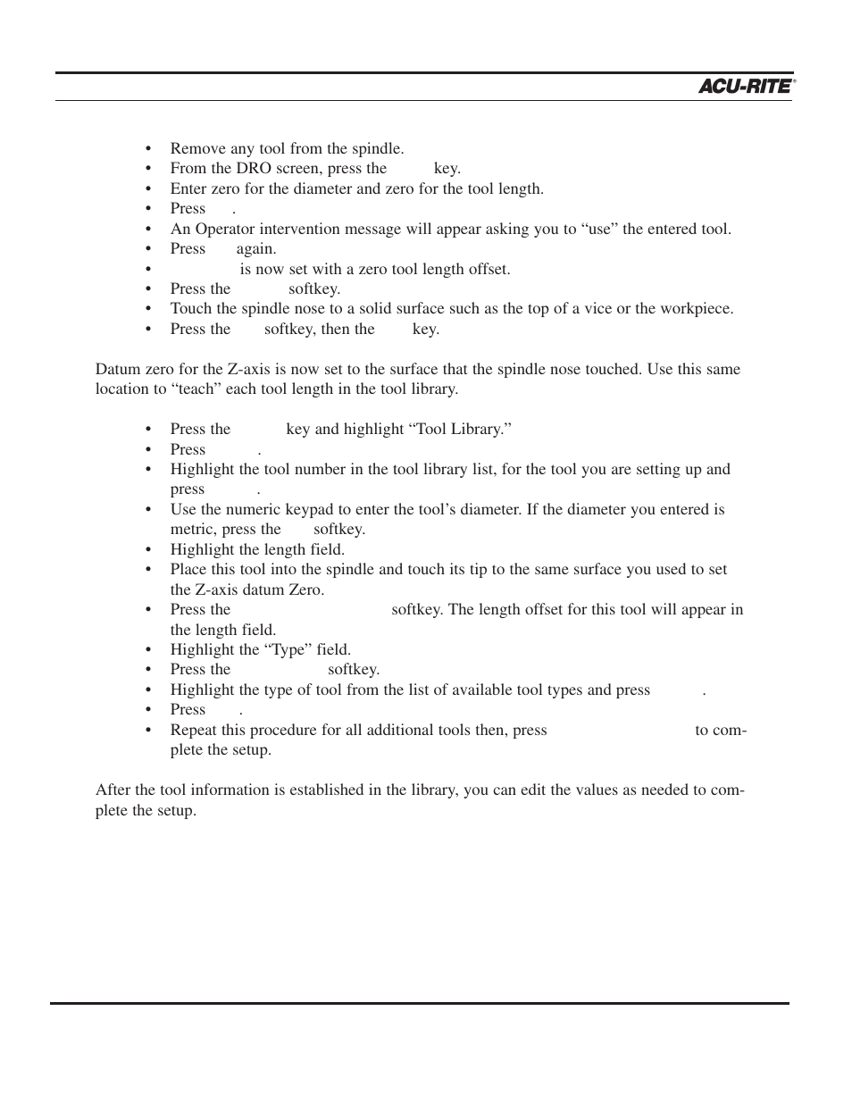 Setup, Operation manual | ACU-RITE MILLPWR 2 Axes User Manual | Page 175 / 225