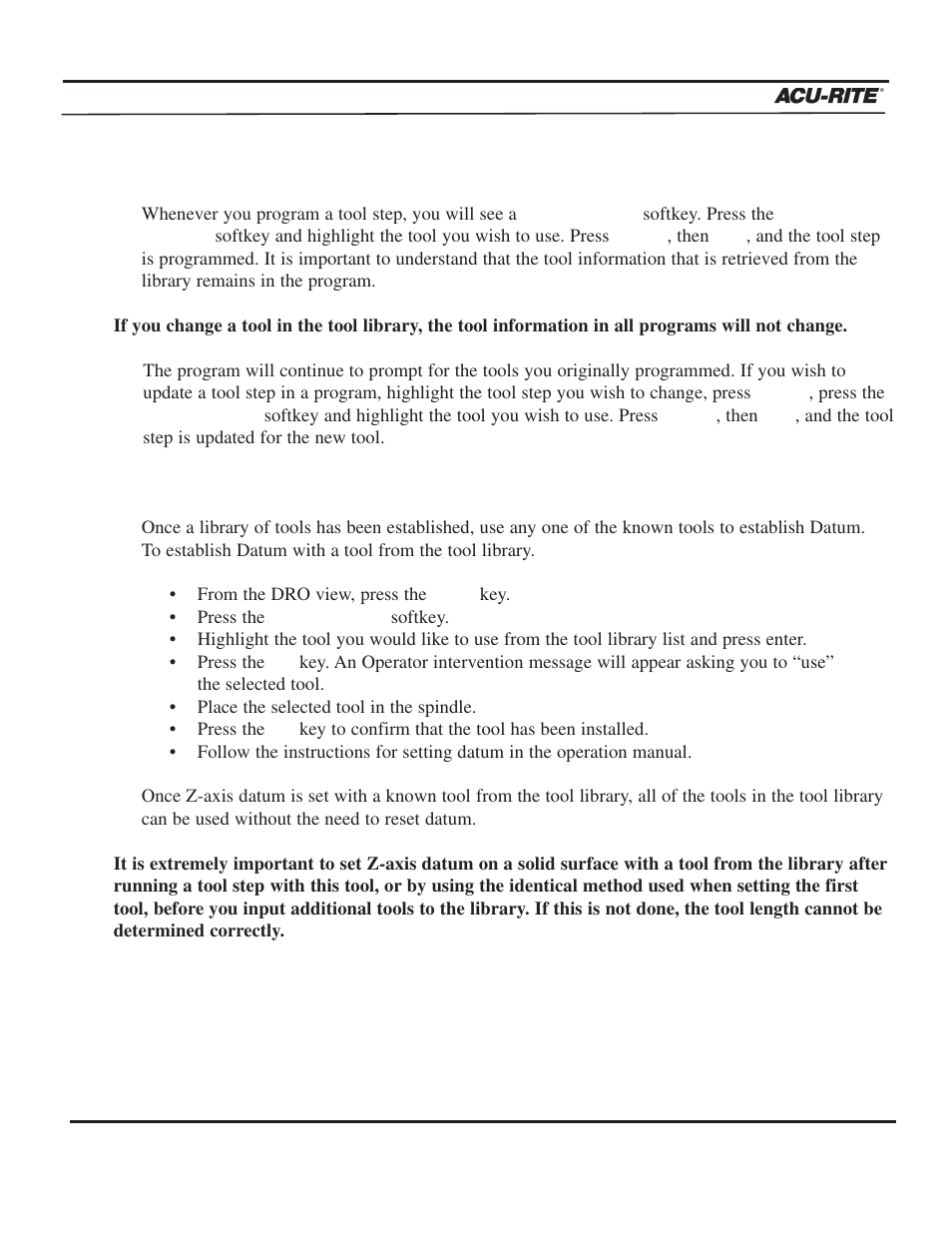 Setup, Operation manual using the tool library | ACU-RITE MILLPWR 2 Axes User Manual | Page 176 / 225