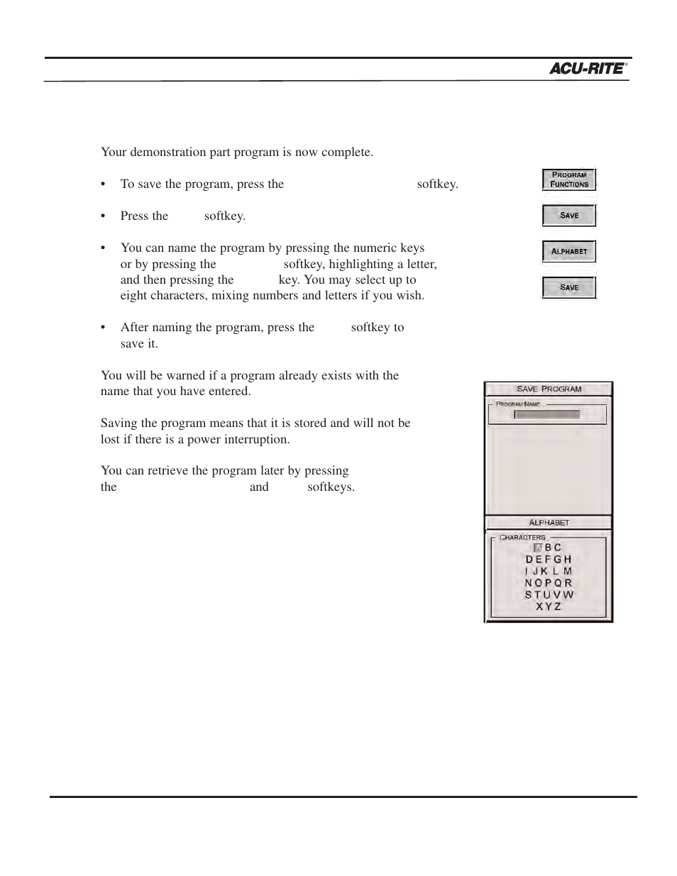 Demonstration, Operation manual, Saving your program | ACU-RITE MILLPWR 2 Axes User Manual | Page 86 / 225