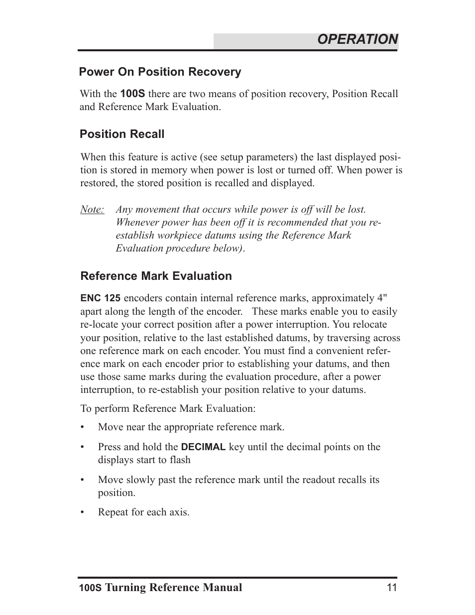 Operation | ACU-RITE 100S User Manual | Page 14 / 37