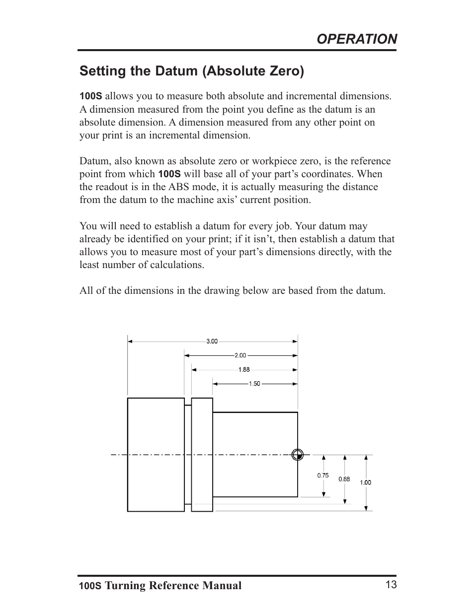 Operation setting the datum (absolute zero) | ACU-RITE 100S User Manual | Page 16 / 37