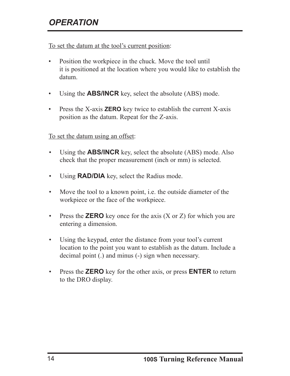 Operation | ACU-RITE 100S User Manual | Page 17 / 37