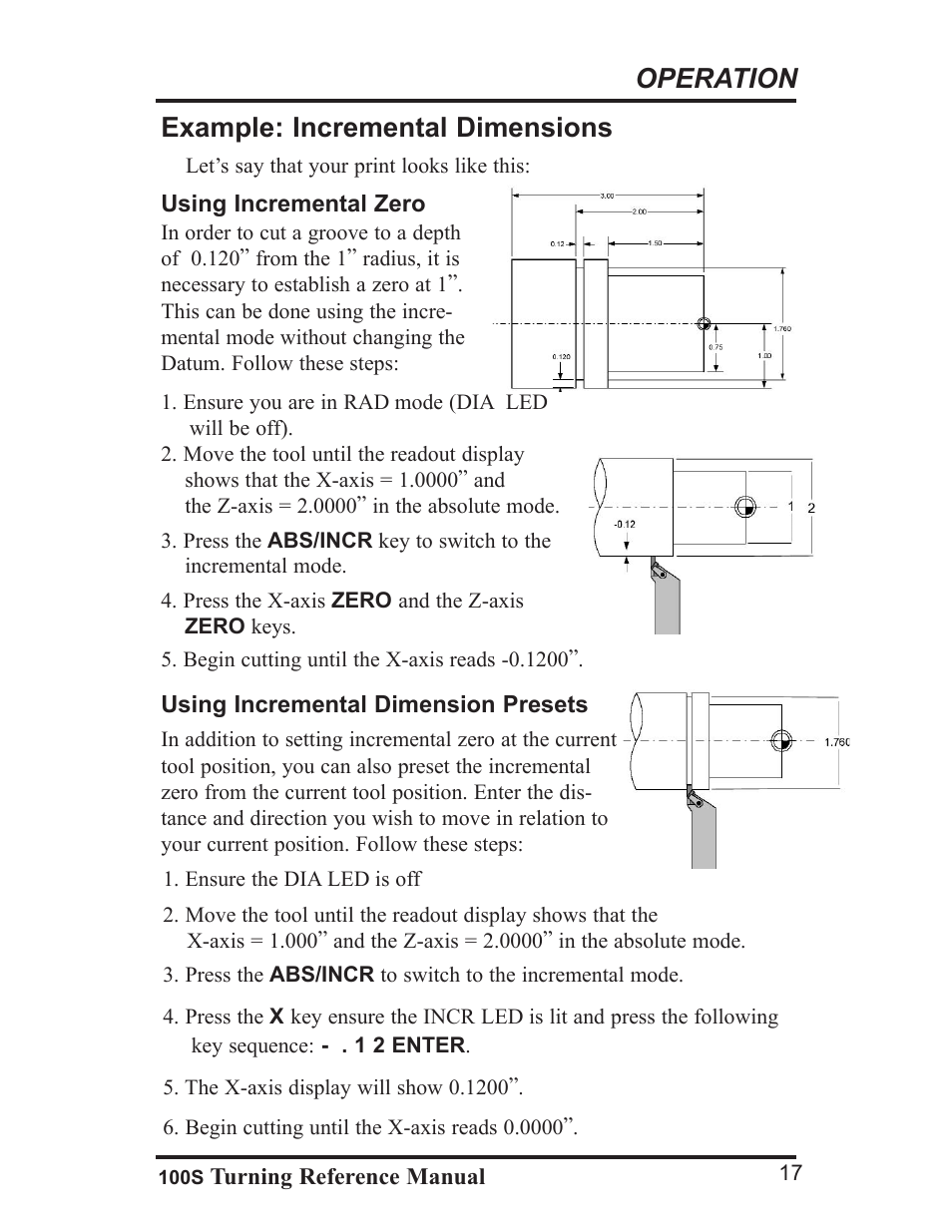 Operation, Example: incremental dimensions | ACU-RITE 100S User Manual | Page 20 / 37