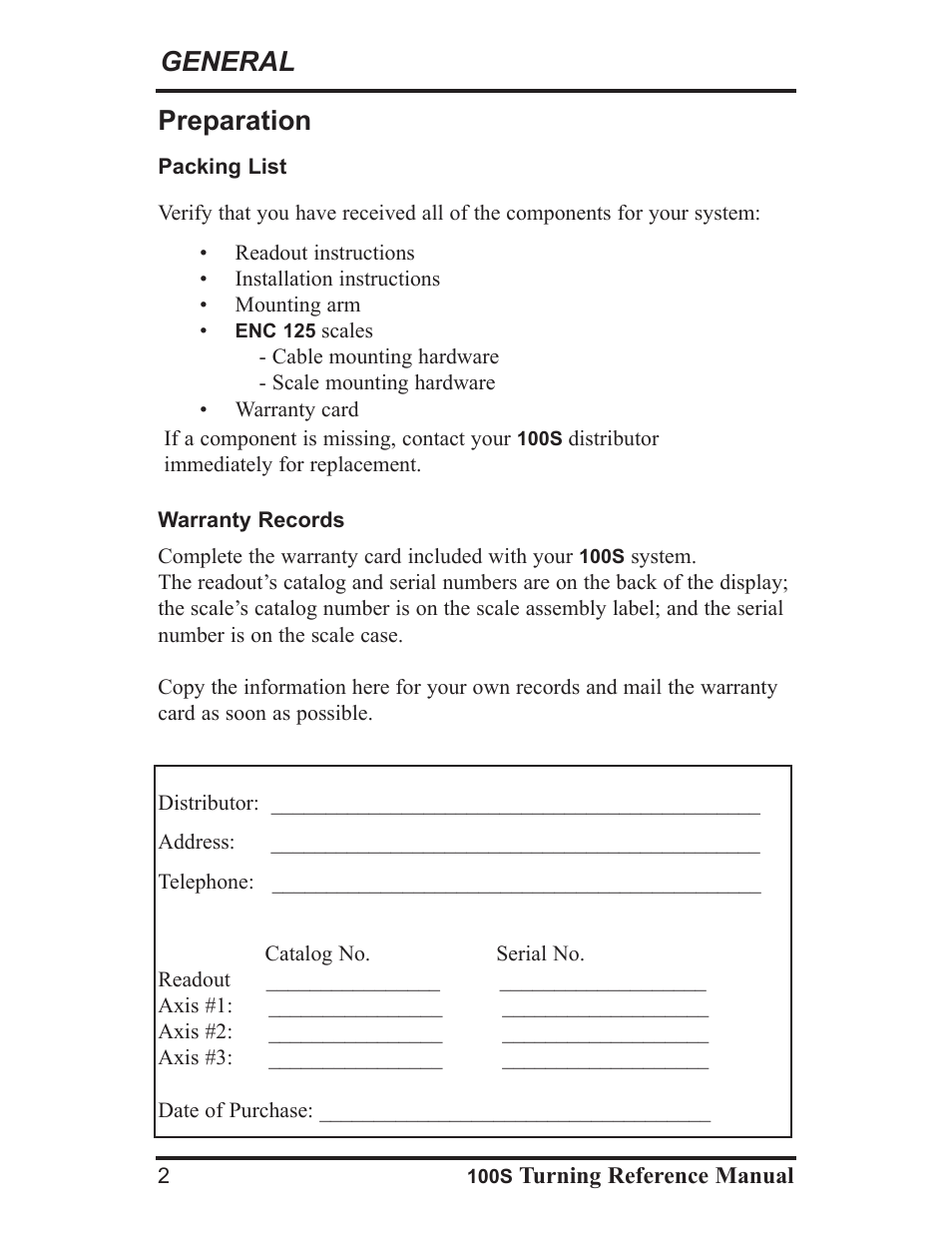 Preparation general | ACU-RITE 100S User Manual | Page 5 / 37