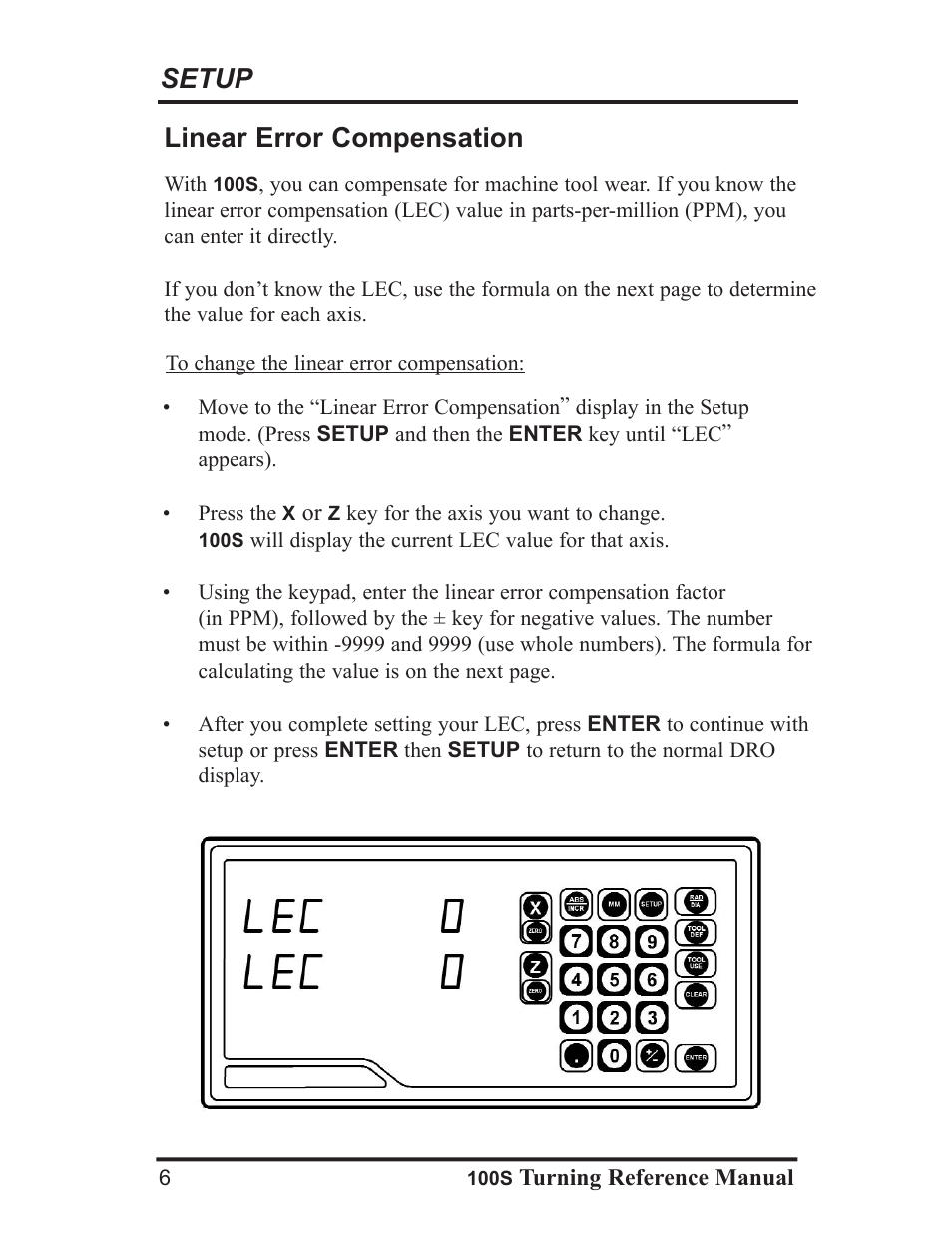 Setup linear error compensation | ACU-RITE 100S User Manual | Page 9 / 37