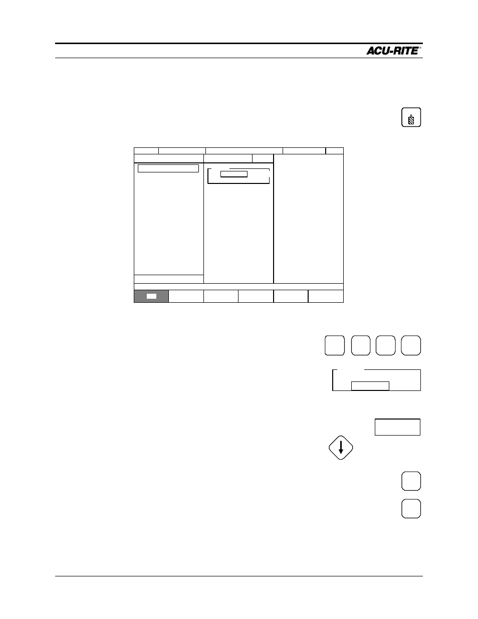 Demonstration mill pwr, Operation manual, Press the | Key. enter, Followed by the enter key, Softkey, Arrow down to, And press enter. press, Step | ACU-RITE MILLPWR Old Style User Manual | Page 56 / 135