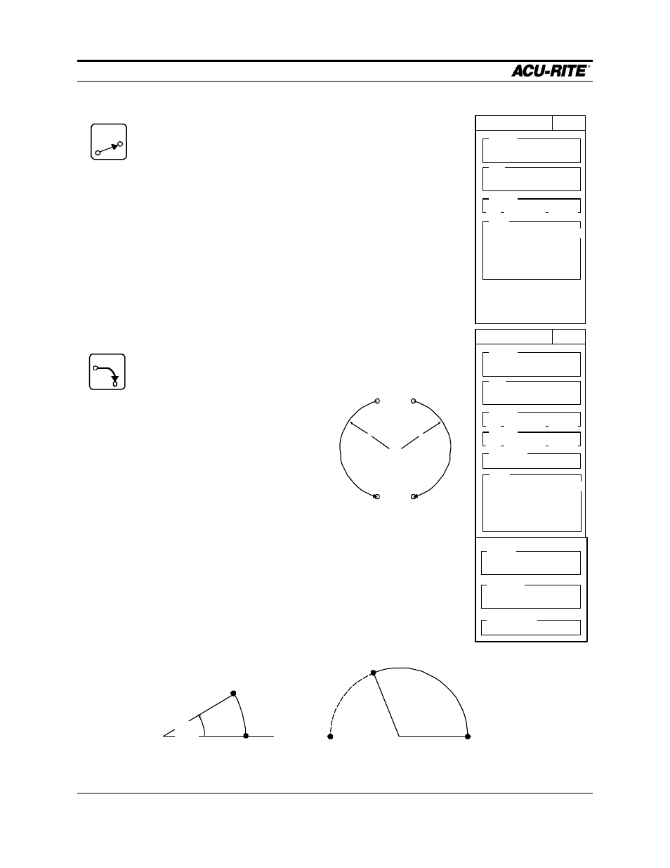 Program steps mill pwr, Operation manual, Are the beginning and ending points of the line | Is set with softkeys, Points, the, Of the arc and the, Or a, Softkey for additional input fields | ACU-RITE MILLPWR Old Style User Manual | Page 79 / 135