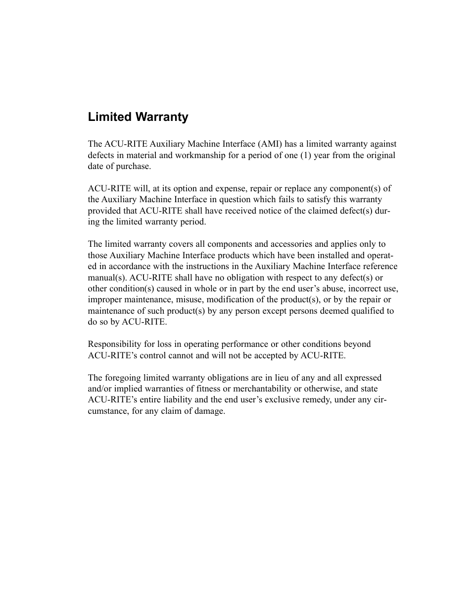 Limited warranty | ACU-RITE MILLPWR Auxiliary User Manual | Page 2 / 40