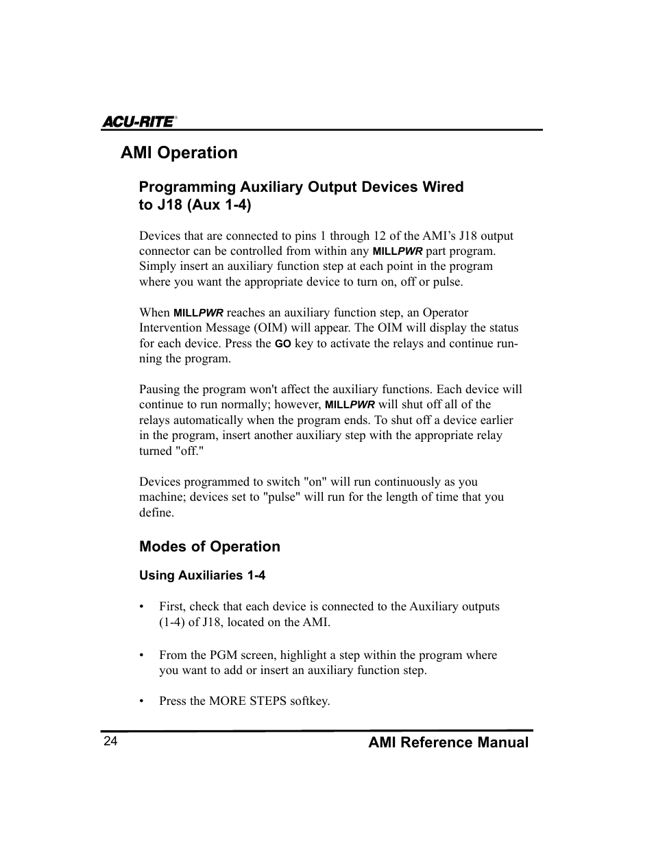 Ami operation | ACU-RITE MILLPWR Auxiliary User Manual | Page 27 / 40