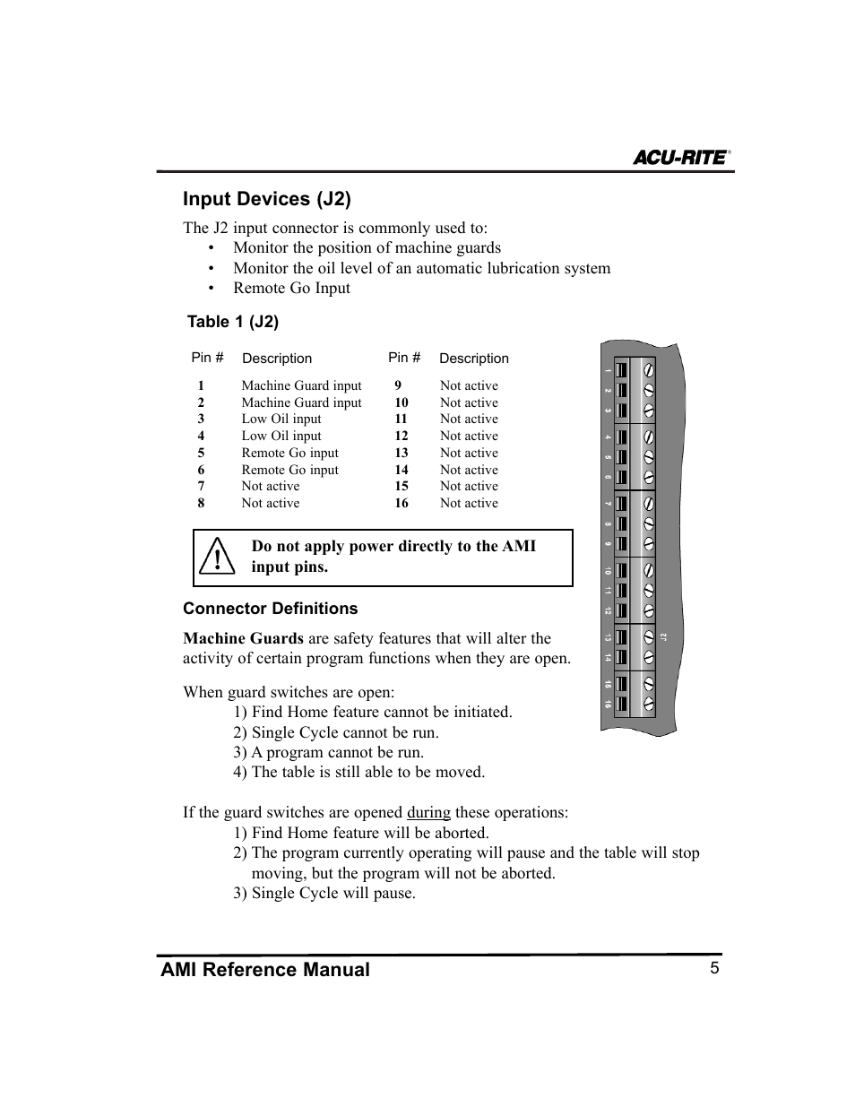 Ami reference manual, Input devices (j2) | ACU-RITE MILLPWR Auxiliary User Manual | Page 8 / 40