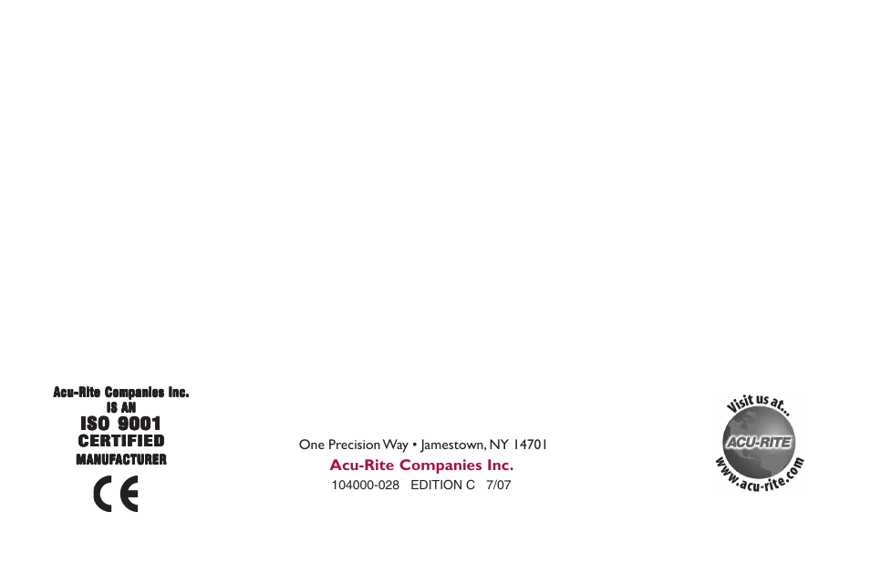 Iso 9001 | ACU-RITE ENC 250SS User Manual | Page 22 / 22