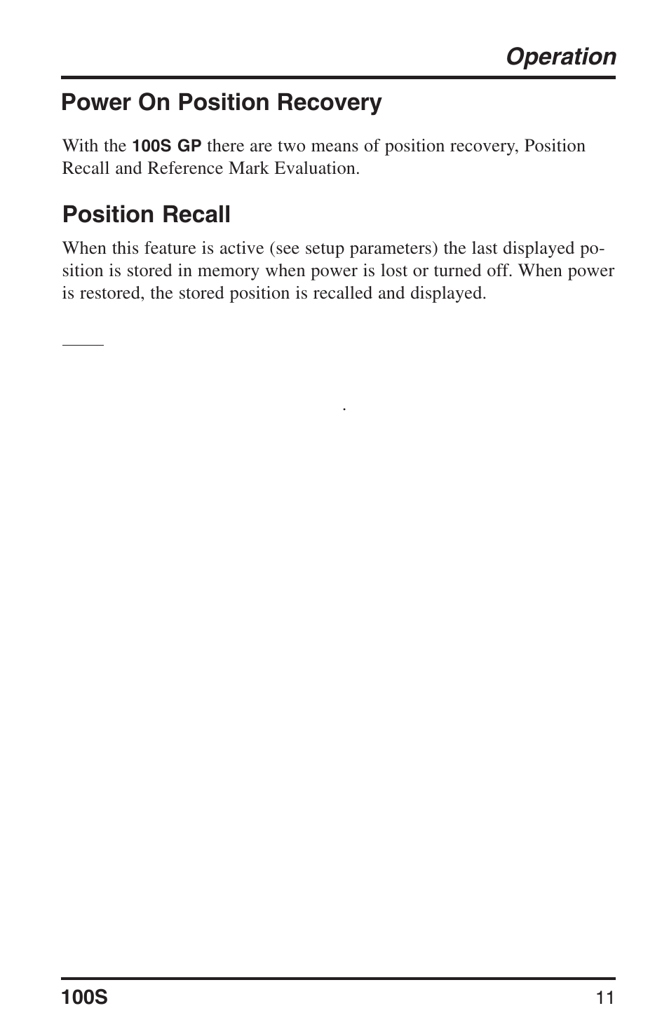 Operation, Power on position recovery, Position recall | ACU-RITE 100S User Manual | Page 14 / 38