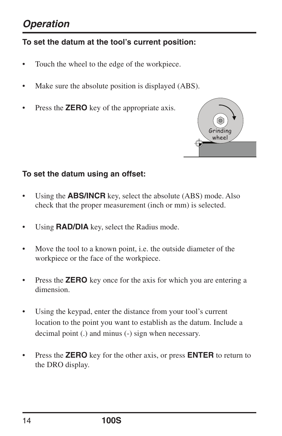 Operation | ACU-RITE 100S User Manual | Page 17 / 38