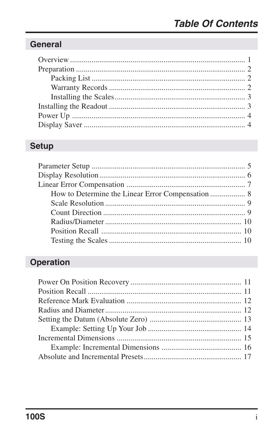 ACU-RITE 100S User Manual | Page 2 / 38
