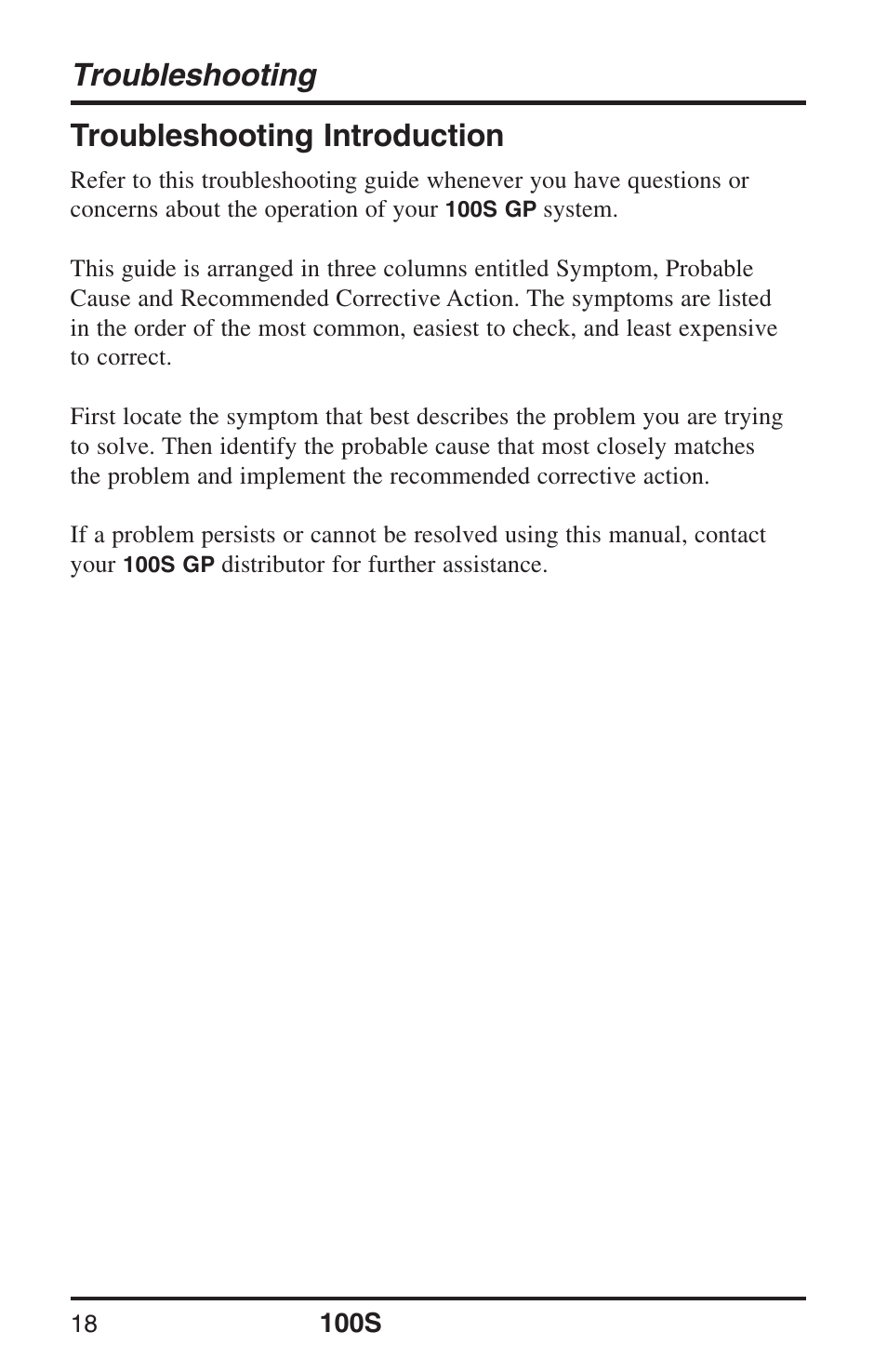 Troubleshooting, Troubleshooting introduction | ACU-RITE 100S User Manual | Page 21 / 38