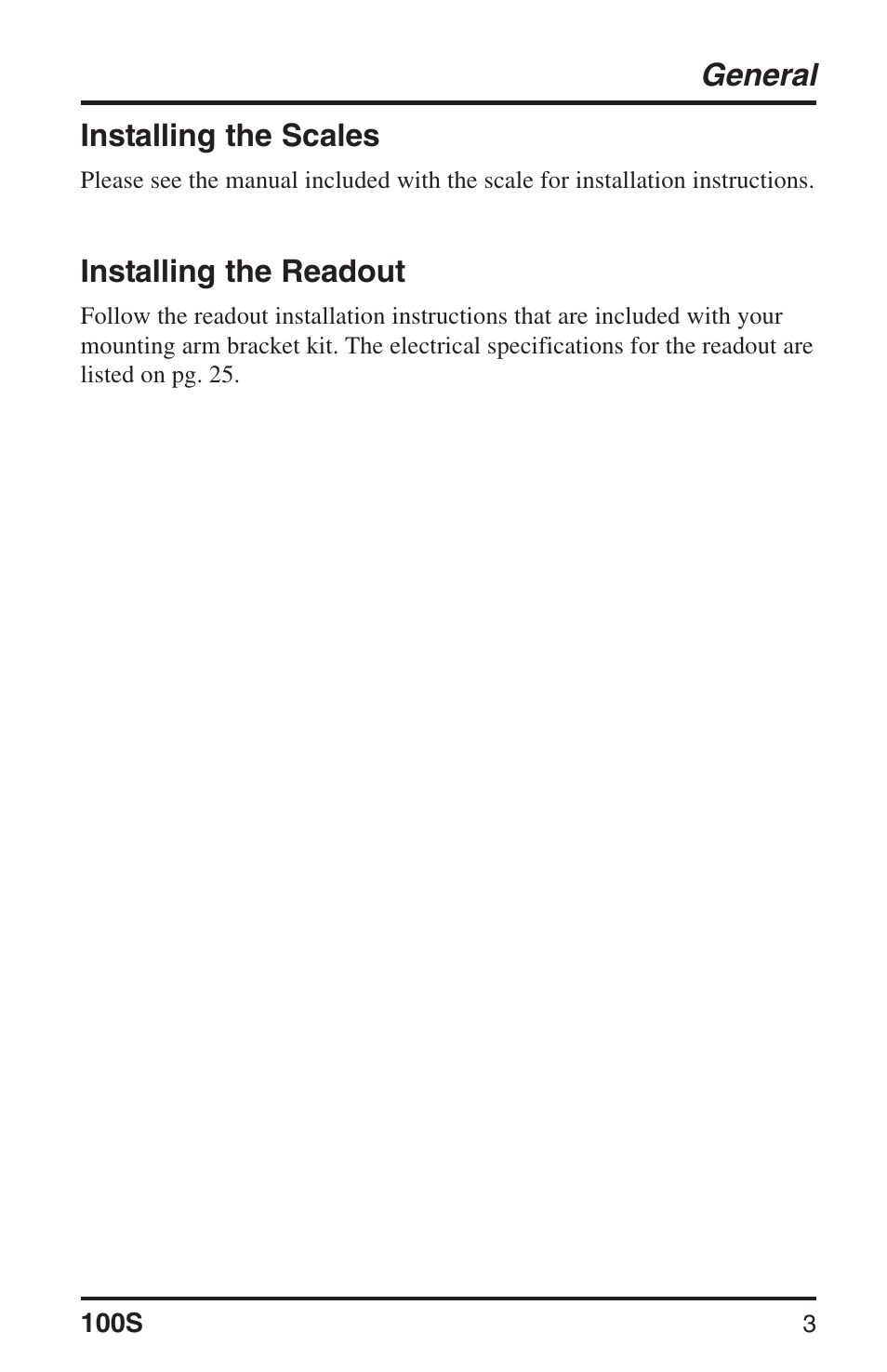General, Installing the scales, Installing the readout | ACU-RITE 100S User Manual | Page 6 / 38