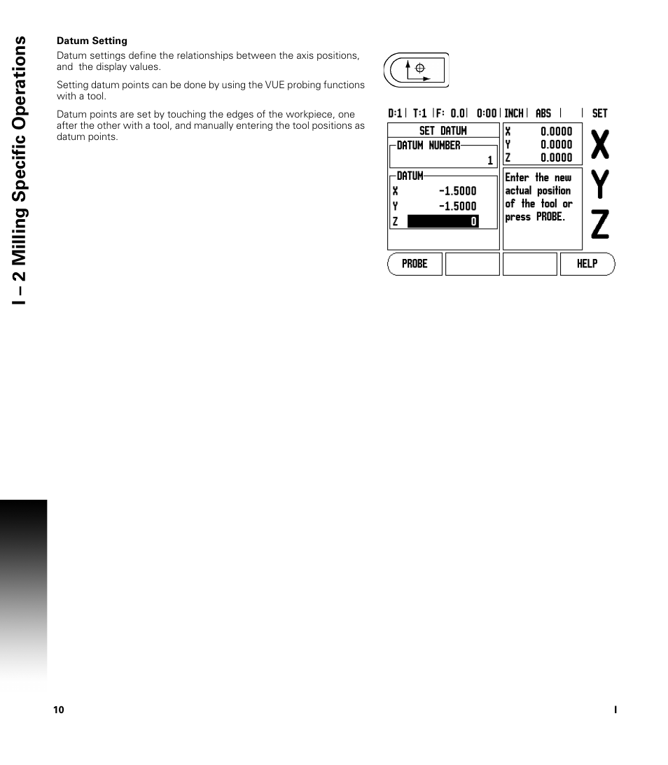 Datum setting, I – 2 milling specific oper ations | ACU-RITE VUE User Manual | Page 24 / 58